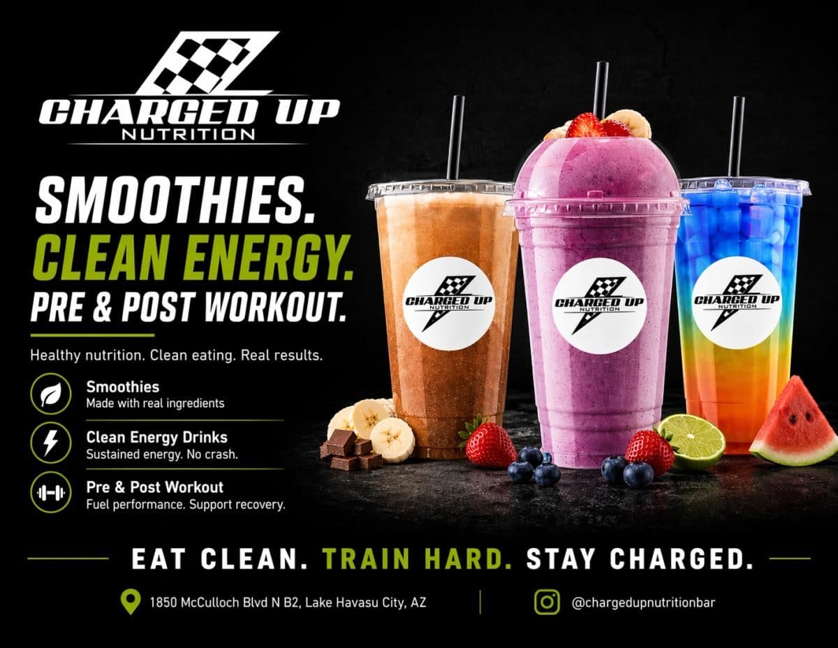 Charged Up smoothies and energy drinks lineup